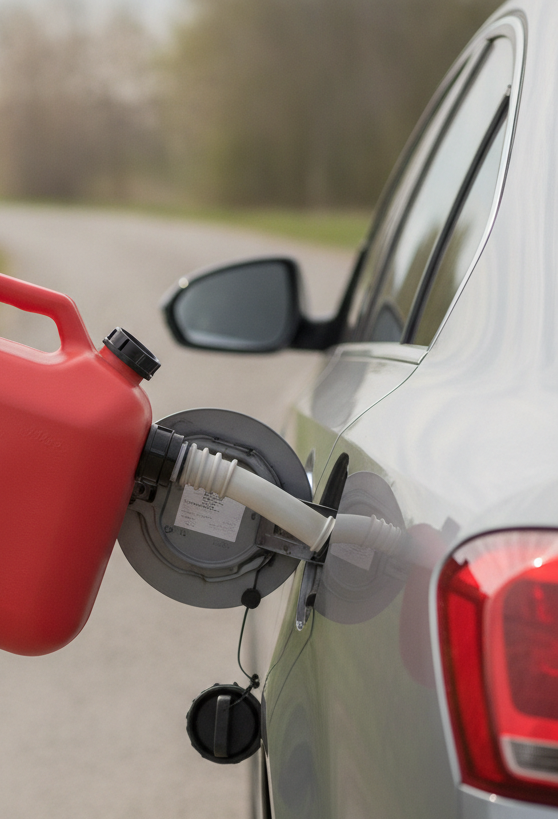car fuel delivery using a jerry can - no face